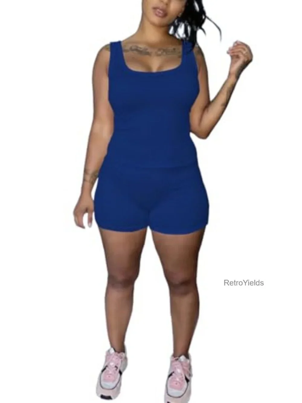 Women's Sleeveless Two Piece Tank & Shorts Lounge Workout Athletic Matching Set